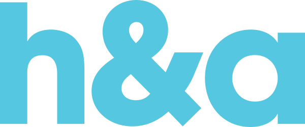 Light blue h&a logo in bold lowercase lettering
