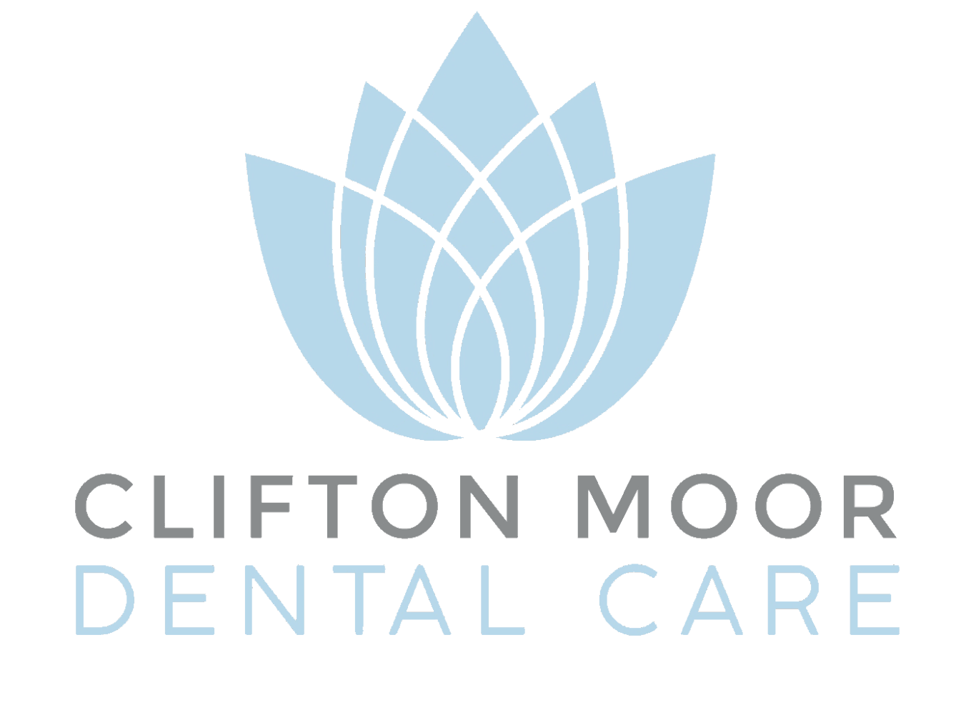 Clifton Moor Dental Care logo with a light blue lotus flower graphic