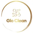 Glo Clean gold circular logo with bubbles and company name on white background for cleaning service branding
